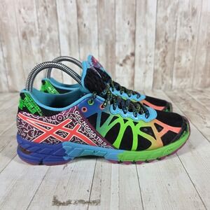 Asics Gel‎ Noosa Tri 9 Womens 6 Running Shoes Black Neon Multi T458N